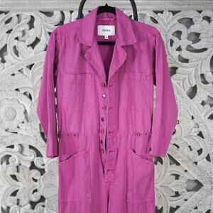 Pistola Pink 100% Cotton Women’s Coverall Jumpsuit M Utility Button Front